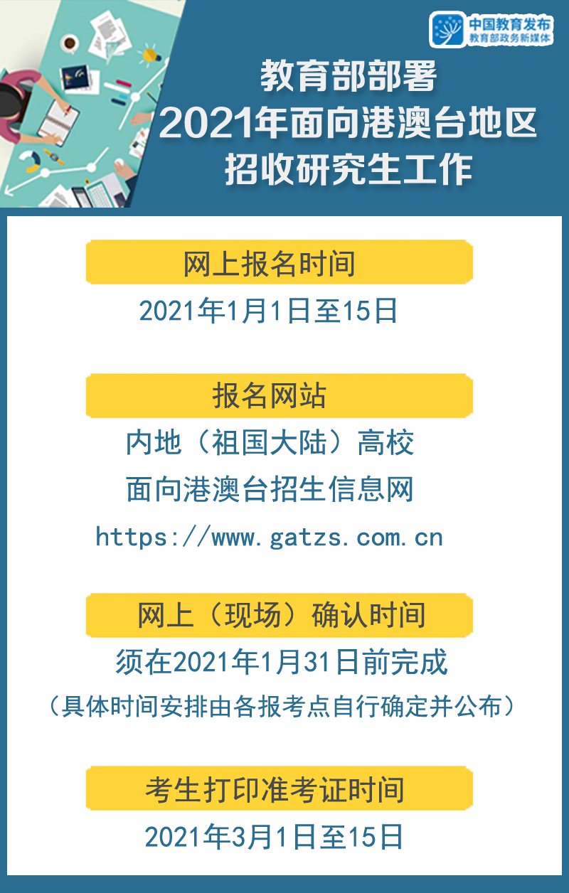 教育部部署2021年面向港澳臺(tái)地區(qū)研招工作,明年1月1日起報(bào)名